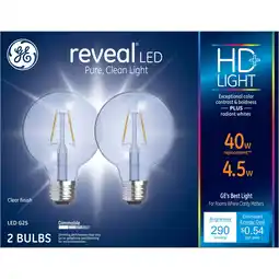 Walmart GE Reveal HD+ LED 40 Watt Replacement, Reveal, G25 Vanity - Globe Bulbs (2 Pack) offer