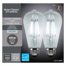 Walmart Better Homes & Gardens Vintage LED Light Bulb, ST19 40 Watts Eqv, Daylight, Dimmable, E26 - 2 Pk offer