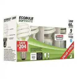 Walmart 1 PC,Feit Electric ESL13T/4 EcoBulb Non-Dimmable Compact Fluorescent Bulb 13W, 4-Pack offer