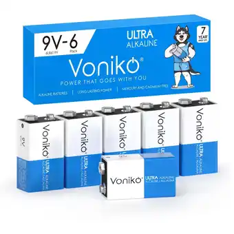 Walmart Voniko Alkaline 9V Batteries 6 Pack, 7-Year Shelf Life, Perfect for Smoke Detectors offer