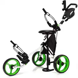 Walmart Goplus Folding 3 Wheels Golf Push Cart W/Seat Scoreboard Adjustable Handle Green offer