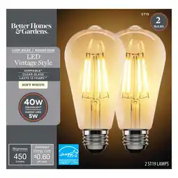 Walmart Better Homes & Gardens LED Vintage Light Bulb, ST19, 40 Watts Eqv, Soft White, E26, Dim-2 Pk offer