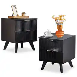 Walmart YOCWO Fluted Nightstand for Bedroom Set of 2 , Wood Bedside Table Set of 2 with Drawers, Black offer