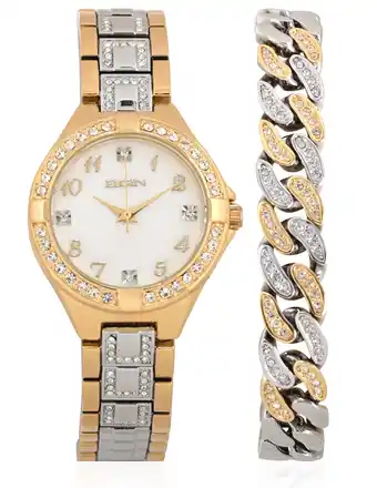 Walmart Elgin Adult Female Analog Watch and Bracelet Set, Two-Tone, 2pc (Model EG10023ST) offer
