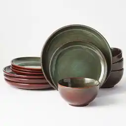 Walmart Pokini 12-Piece Stoneware Dinnerware Sets, Plates and Bowls Dish Sets for 4, Brown Green offer