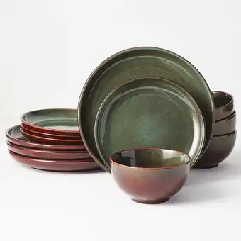 Walmart Pokini 12-Piece Stoneware Dinnerware Sets, Plates and Bowls Dish Sets for 4, Brown Green offer