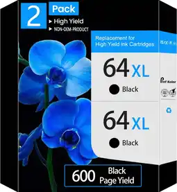 Walmart 64XL 64 Ink Cartridges, Compatible for HP 64 Black Ink Cartridges, 2 Pack offer