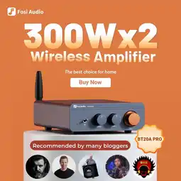 Walmart Fosi Audio BT20A Pro 300W Continuous Power 2.0 Channel Audio Power Amplifier with Accessories offer