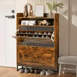 Walmart RichYa Shoe Cabinet with 2 Flip Drawers, Shoe Cabinet Storage for Entryway, Foyer, Hallway (Brown) offer