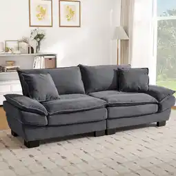 Walmart Muumblus 80L Corduroy Deep Seat Sofa, Upholstered 3-Seater Sleeper Couch for Living Room, Gray offer