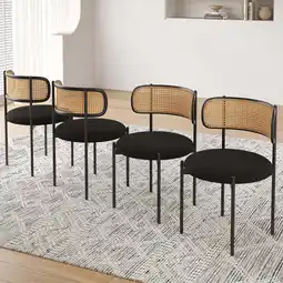 Walmart Farini Upholstered Dining Chair Set of 4, Rattan Backrest Kitchen Chair, Black offer
