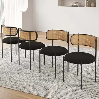 Walmart Farini Upholstered Dining Chair Set of 4, Rattan Backrest Kitchen Chair, Black offer