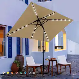 Walmart JUSTLET 6.5' x 10' Outdoor Rectangular Patio Solar Umbrella w/ LED Lights, Beige offer