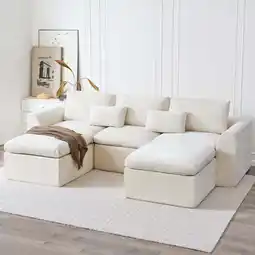 Walmart YINIX 123 Sectional Sofa with Chaise, U-Shaped Couch for Living Room,Beige offer