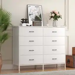 Walmart RichYa 47.2'' Chest of 8 Drawers, Storage Drawer Dresser for Bedroom, Living Room, Hallway, White offer