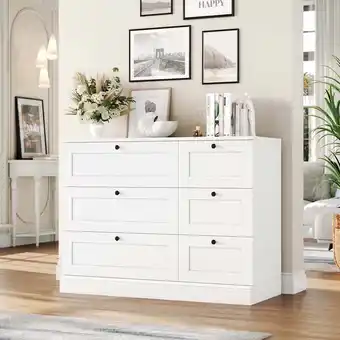 Walmart Homfa 6 Drawer Double Dresser, Wood Storage Cabinet Chest of Drawers,White Dresser for Bedroom offer