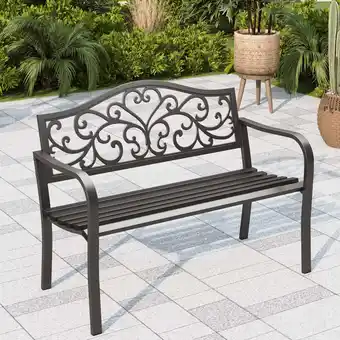 Walmart Alpha Joy 2-Person Patio Garden Bench Slatted Seat for Lawn, Park, Flower offer