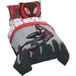 Walmart Marvel Spider Man Miles Morales New Kid Red & Black 5 Piece Twin Bed Set, 100% Microfiber offer
