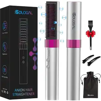 Walmart Sdlogal 12.2 Professional Cordless Rechargeable Ionic Heated Hair Straightener Brush, ABS, Silver offer