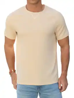 Walmart Iceglad Mens Waffle Crew Neck Shirts Slim Fit Short Sleeve Casual T-Shirt Khaki L offer