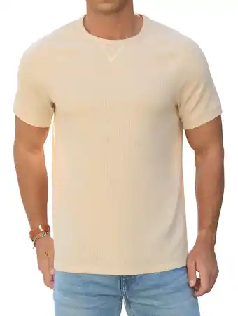 Walmart Iceglad Mens Waffle Crew Neck Shirts Slim Fit Short Sleeve Casual T-Shirt Khaki L offer