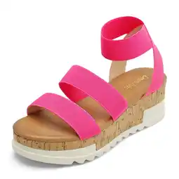 Walmart DREAM PAIRS Women's Open Toe Ankle Strap Casual Flatform Platform Sandals NEON/LIME size 7 offer