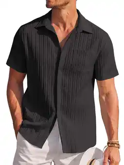 Walmart Coshow Men's Casual Shirts Textured Short Sleeve Button Down Shirts Fashion Summer Beach Shirt offer