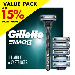 Walmart Gillette Mach3 Razor Men3 Blade Manual Razor ,1 Handle and 6 Blade Refills ,Silver offer