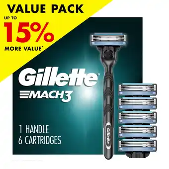 Walmart Gillette Mach3 Razor Men3 Blade Manual Razor ,1 Handle and 6 Blade Refills ,Silver offer