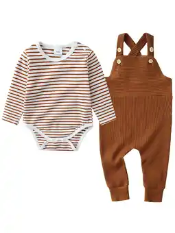 Walmart CARETOO Newborn Baby Boy Clothes 0-24M 2Pcs Infant Boy Romper Bodysuit Casual Striped Top Overalls offer
