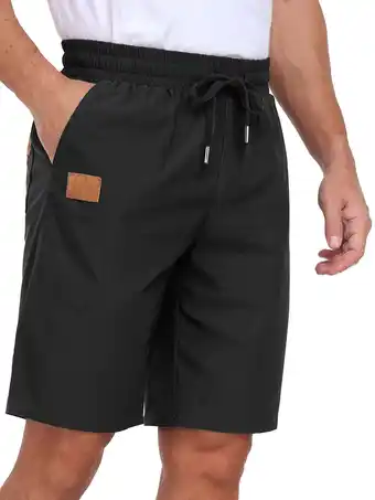 Walmart GIRUNS Men's Shorts Summer Beach Casual Elastic Waist Drawstring Shorts Black L offer