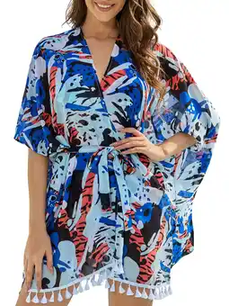 Walmart As Rose Rich Kimonos for Women Summer Swim Cover Up Kimono Cardigan, 2X offer
