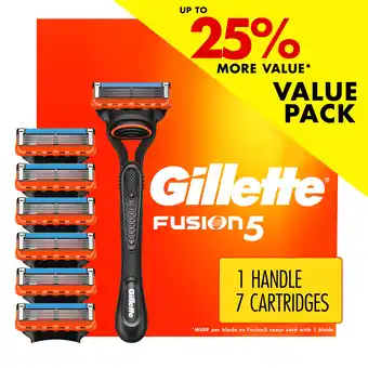 Walmart Gillette Fusion5 Razor Men 5 Blade Manual Razor ,1 Handle and 7 Blade Refills ,Black offer