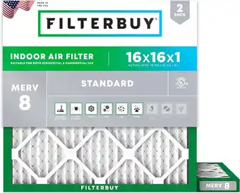 Walmart Filterbuy 16x16x1 MERV 8 Dust Defense, Pleated HVAC AC Furnace Air Filters (2-Pack) offer
