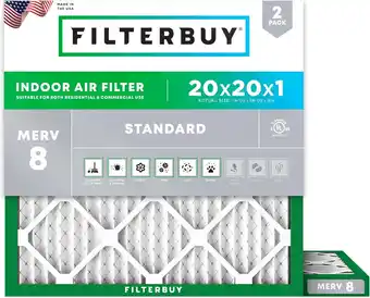 Walmart Filterbuy 20x20x1 MERV 8 Dust Defense, Pleated HVAC AC Furnace Air Filters (2-Pack) offer
