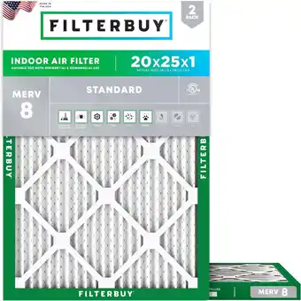 Walmart Filterbuy 20x25x1 MERV 8 Dust Defense, Pleated HVAC AC Furnace Air Filters (2-Pack) offer