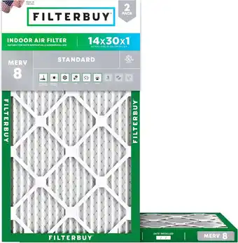 Walmart Filterbuy 14x30x1 MERV 8 Dust Defense, Pleated HVAC AC Furnace Air Filters (2-Pack) offer