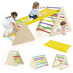 Walmart Costway 5 in 1 Montessori Triangle Set 3PCS Wooden Toddler Climbing Playset with Nesting Large offer