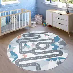 Walmart Kids Rug Play Mat Mountain Road with Bears & Trees for Playroom in Blue Cream, Size: 6'7 Round offer