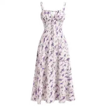 Walmart IDOPIP Women Floral Midi Corset Dress Boho Flowy Slit Lace Up Dresses Flowy Slit Bustier Dresses offer