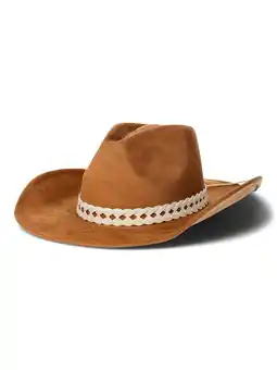 Walmart No Boundaries Womens Faux Suede Cowboy Hat with Contrasting Braided Band, Brown offer