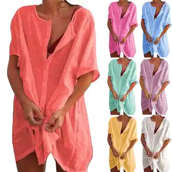 Walmart Women's Beach Bikini Cover Up Shirt Summer Swimsuit Beach Cover Up Shirt S-4XL Sun Protection offer