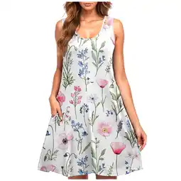 Walmart Women's Casual Plus-Size Sleeveless Round Neck Short Floral Dress Green offer