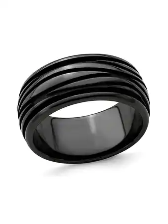 Walmart Mens Black Titanium Grooved Waves Band Ring (10mm) offer