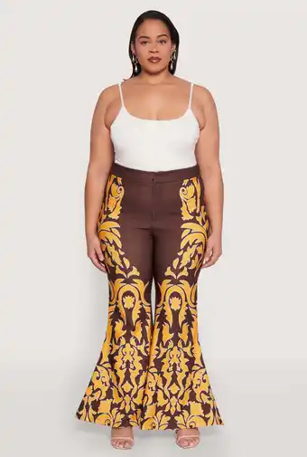 Walmart Womens Plus Size Contrast Print Flared Pants offer