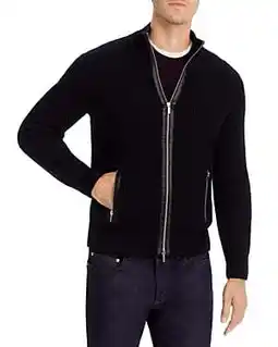 Walmart The Men's Store Double Zip Front Cardigan Merino Wool Sweater Medium Black offer