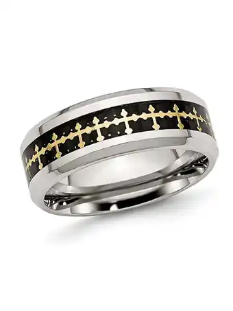 Walmart Mens Stainless Steel Carbon Fiber Inlay Cross Band Ring (8.00mm) offer