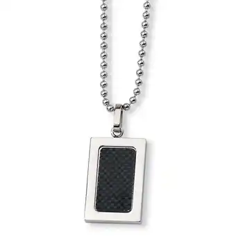 Walmart Mens Black Carbon Fiber Dog Tag Pendant Necklace in Stainless Steel with Chain offer