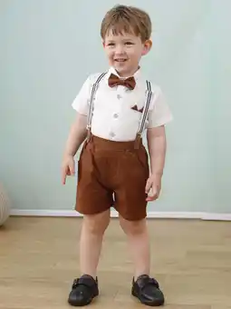 Walmart CARETOO Toddler Boy Outfits 1-5T Shirts Bowtie Suspender Shorts Formal Clothes Suits Cotton Fabric offer