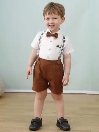 Walmart CARETOO Toddler Boy Outfits 1-5T Shirts Bowtie Suspender Shorts Formal Clothes Suits Cotton Fabric offer
